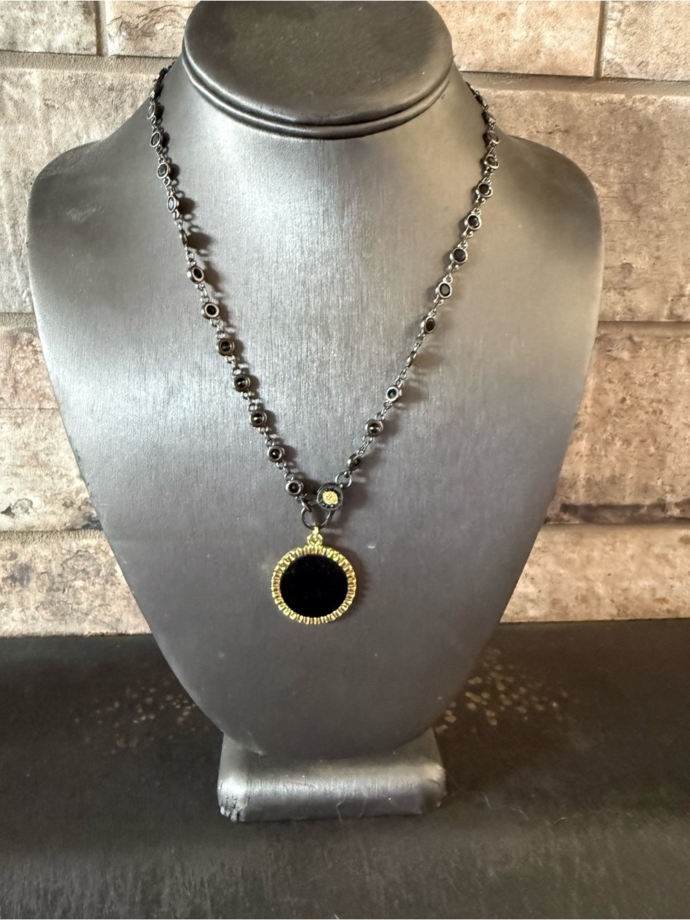 Freida Rothman Black and Gold Pendant Necklace